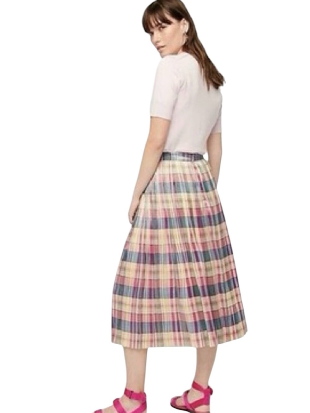 j. Crew pleated midi skirt in shimmering plaid 4